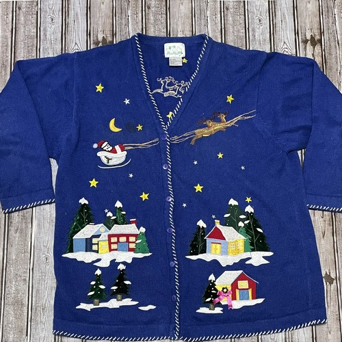 QVC Quacker Factory Blue Santa Ugly 