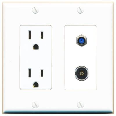 RiteAV Power Outlet and F81 TOSLINK Wall Plate Decorative [White]