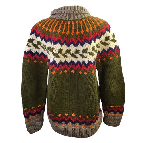 Wool Hand Knit Chunky Cardigan Sweater Ecuador Native Full Zip Unisex Colorful - Picture 4 of 7