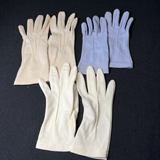 Vintage Ladies Gloves Lot Of 3 White- Tan- Greyish Blue - Size 6 1/2
