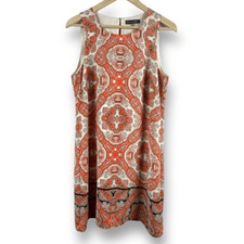 Rose + Olive Women's 10 Sleeveless Shift Dress Orange Mandala Paisley Bohemian