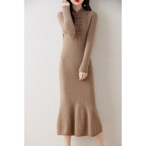 Pullover Half-turtleneck Wool Knitted Dress Women's Mid Length Cashmere Sweater - Bild 8 von 20