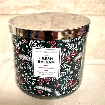 Bath & Body Works Fresh Balsam Candle 3 Wick 14.5 oz Large Christmas NEW