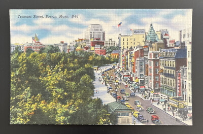 Vintage 1930er Ansicht von Autos auf der Tremont Street, Boston Massachusetts MA Postkarte 
