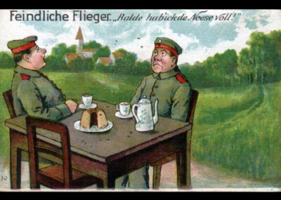 MILITAIRE (ALLEMAGNE) PAUSE GATEAU hors des RAIDS AERIENS illustrée en 1914-1918 - Photo 1/2