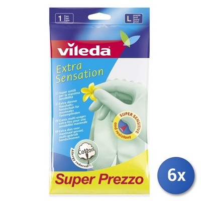 6X Vileda Extra Sensation Gloves 9/L Large