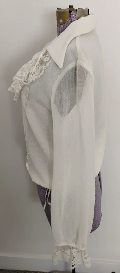 Camisa Blusa Jan Strass Marfil Bohemia LS 70 Hippie Transparente Corbata Cintura Volantes S Foto 4 de 4