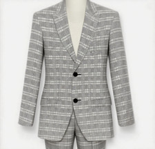 Men's beige plaid Geller brand new polyester 2-piece suit with 2 buttons NWT
