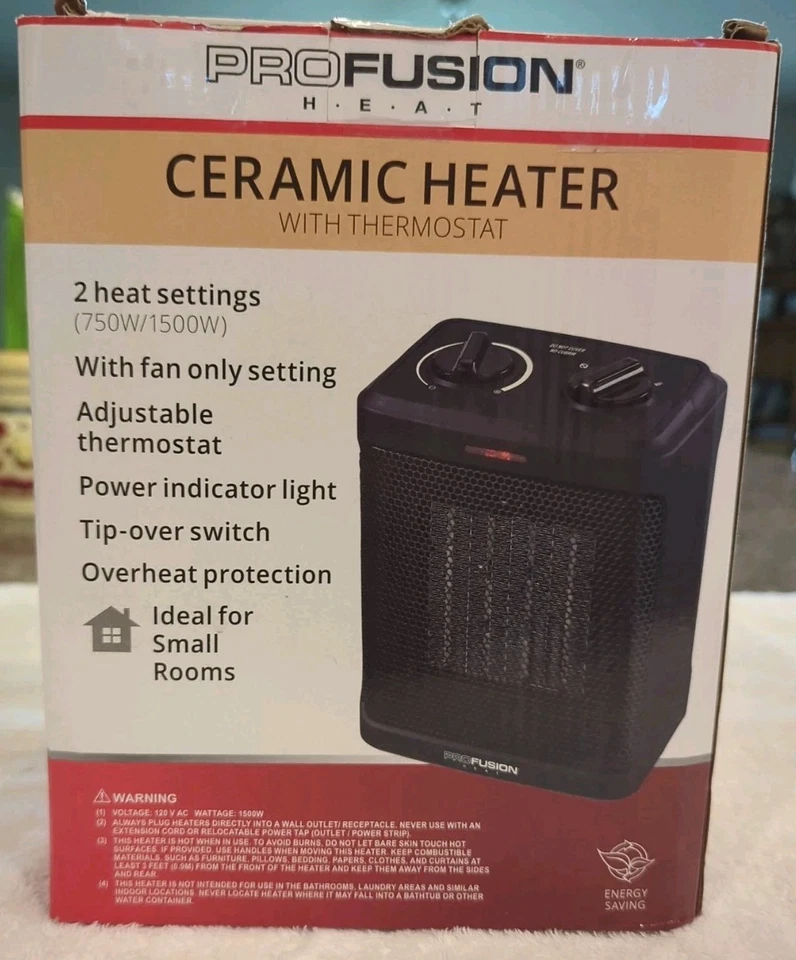 ProFusion Heat 750/1500W Pers Ceramic Heater / Thermostat / Tip Protection NIB - Image 3 of 4