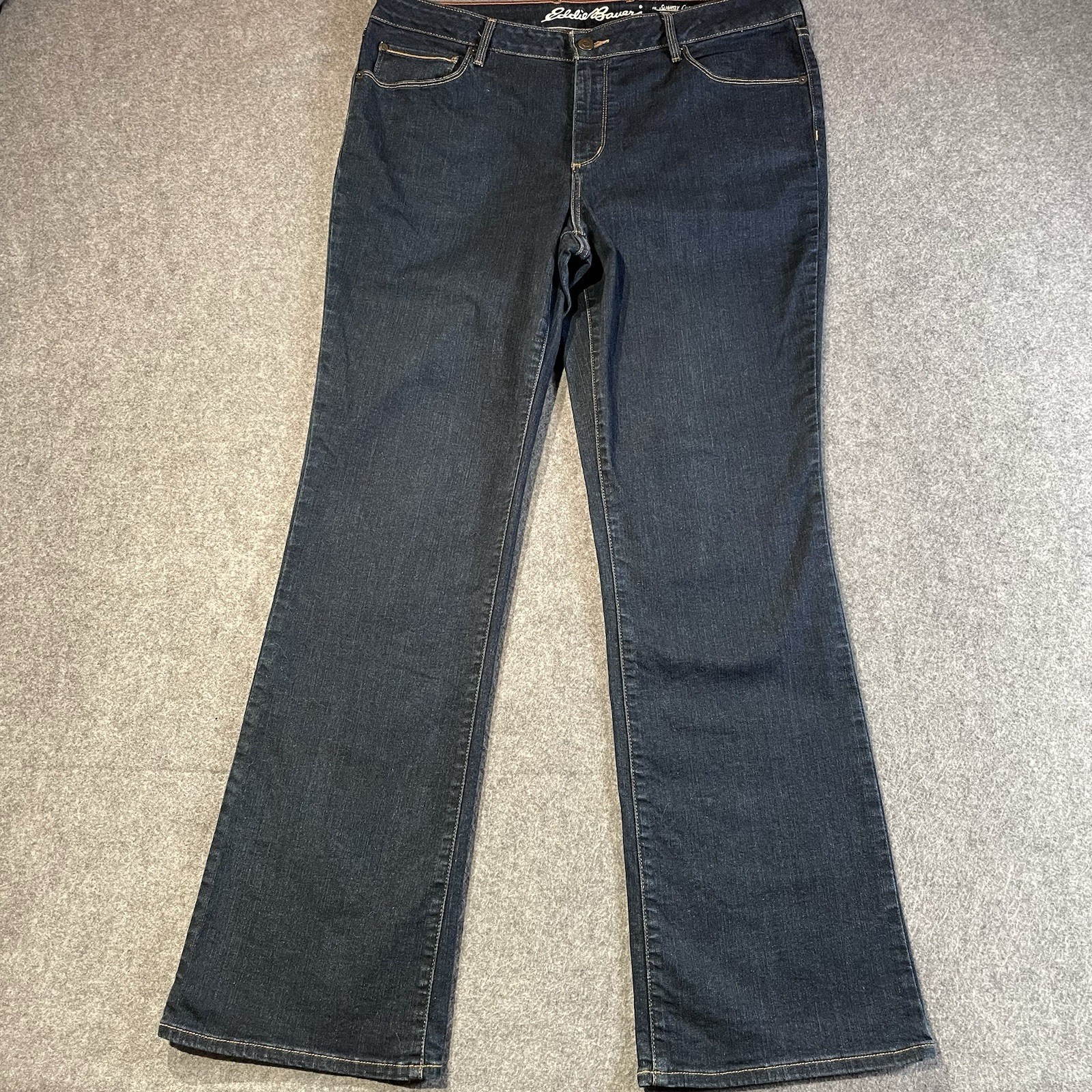 Eddie Bauer Slightly Curvy Boot Cut Dark Wash Stretch Blue Denim Women’s Size 16