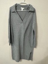 H&M Gray Fine-Knit Collared V-Neck Polo Sweater Mini Dress
