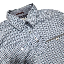 Ted Baker Button Down Shirt Mens L Blue Plaid Long Sleeve Cotton Casual