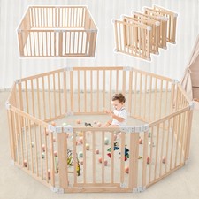 Foldable Wooden Playpen,Large Baby Gate Playpen with Child-Proof Lock-Easy As...