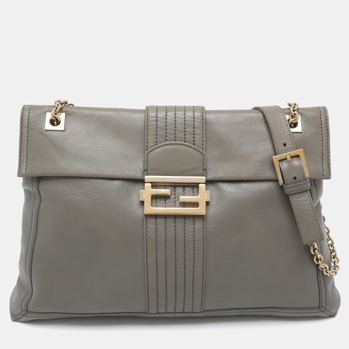 Fendi Baguette Maxi Grey Leather Shoulder Bag