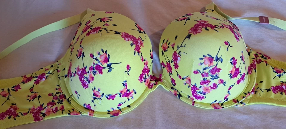 Hermoso Sujetador Cacique Boost Plunge Ligero Forrado Amarillo Floral Talla 42DDD Foto 4 de 4