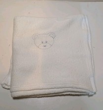Vintage New Cherokee Baby Blanket White Fleece Embroidered Bear 30x40