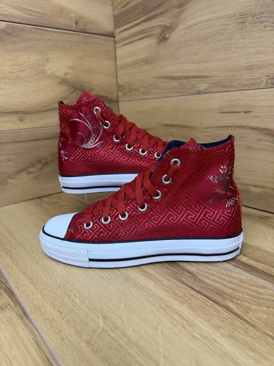 CONVERSE Chuck Taylor RED SILK ORIENTAL CHINESE HIGH TOP Size Uk No Box  Rare