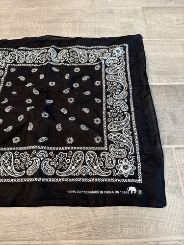 Elephant Brand Bandana 100% Cotton black Paisley BANDANA 20x20