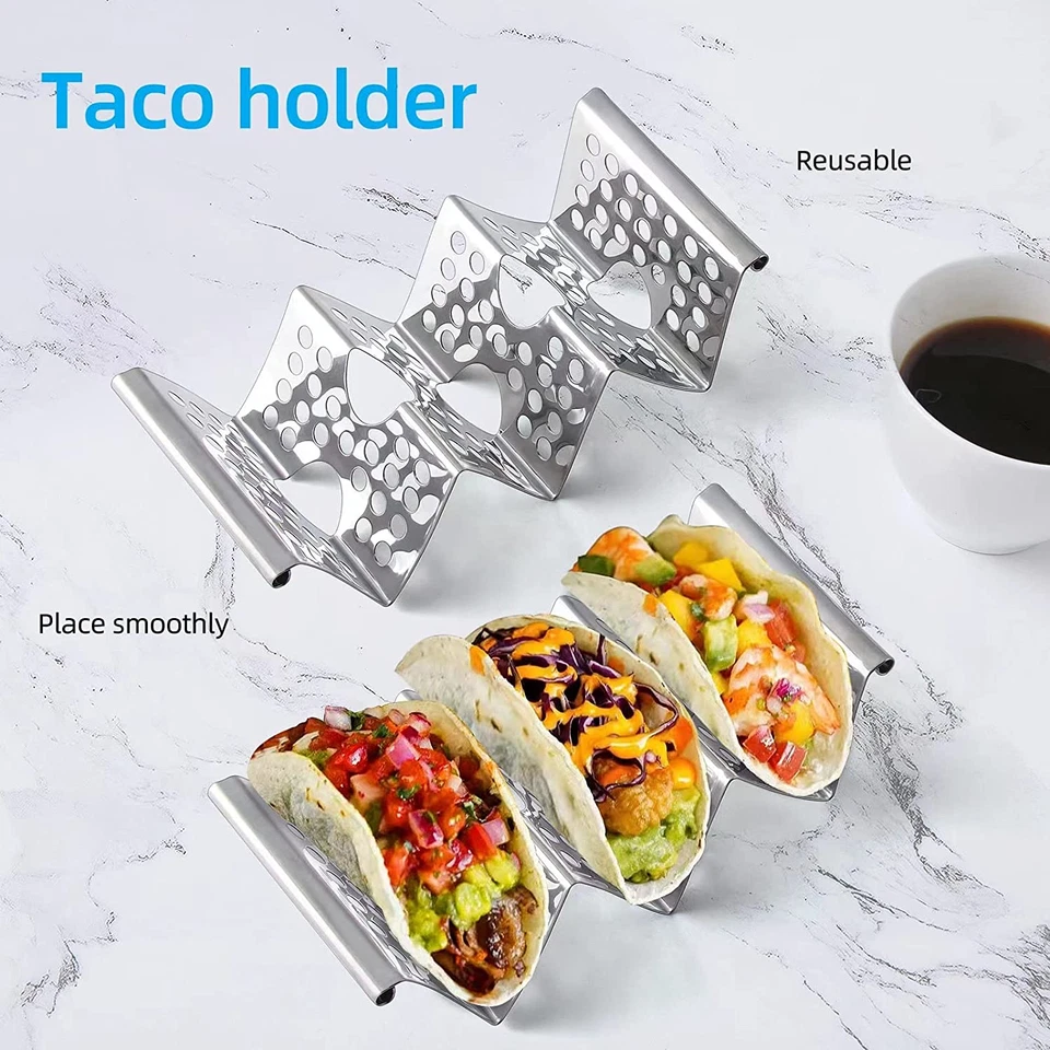 Taco Holders Set of 4, Taco Stand, Stainless Steel Taco Holder, Each Can Hold 3 - Image 3 of 4