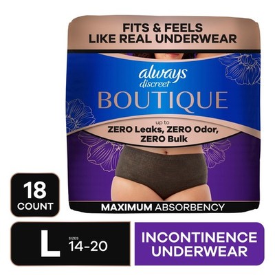 Always Discreet Boutique Incontinence Underwear, Maximum Protection,L, Black