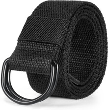 Mens  Womens Canvas Belt with Black D-Ring Buckle 1 1/2" Wide Solid Color Fabri