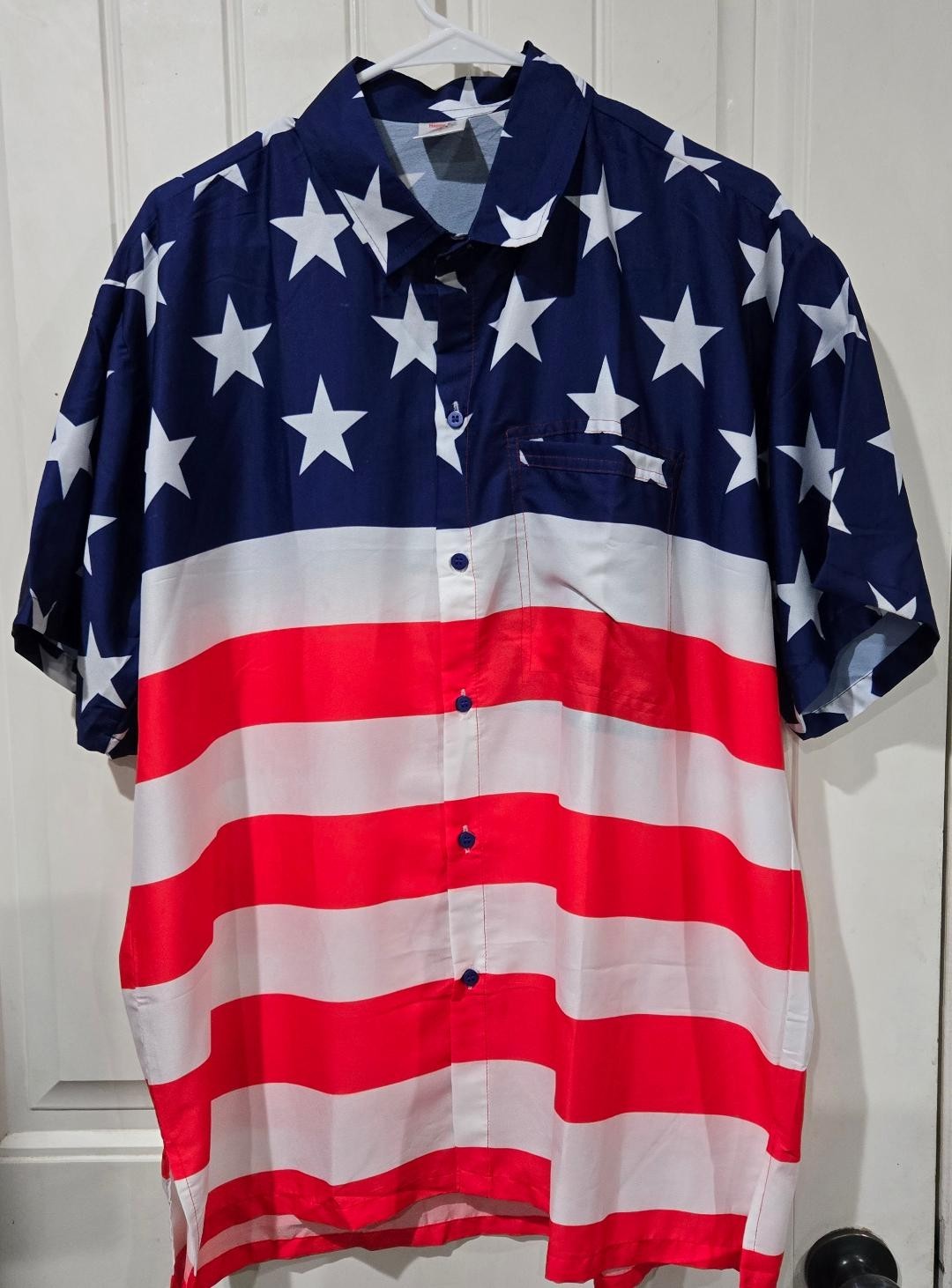 HAPPY BAY Men's 4th of July Shirts Short Sleeve Button Down Size LARGE