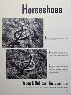 Young & Rubicam Advertising Print Ad 1941 Horseshoes Leaner Ringer Slight Change