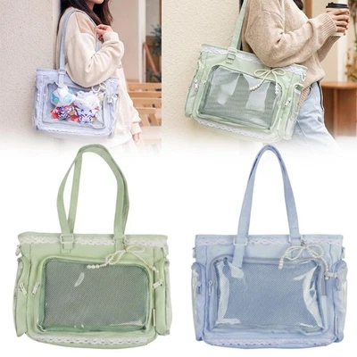 Sac bandoulière transparent polyester avec décoration perles et fermeture éclair - Photo 1/4