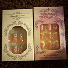 Press-On Nails Full Cover Pre-Designed Shiny Pink Blue Nude Floral Medium Square — photo 1