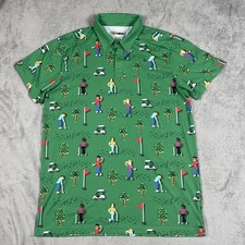 Tipsy Elves Mens XL Performance Polo 8 Bit Birdie Green Golf Stretch Retro