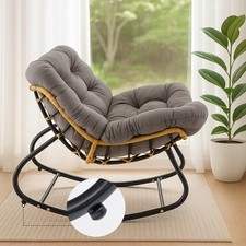 Garden Rocking Chair –Rattan Wicker Egg Chair  Cushioned Seat with Metal Frame
