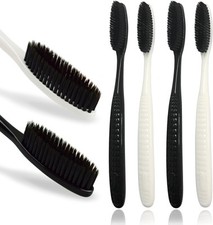 Large Long Head Toothbrush, 4-Pack, Upgraded Hard  Firm Charcoal Bristles,...