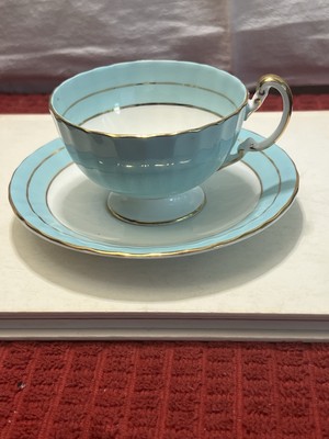 Vintage Aynsley 2480 Orchard Fruits Blue/teal  Tea Cup Saucer Gold Trim D. Jones