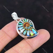 Multi Shade Ammonite Fossil Pendant Gemstone Jewelry 925 Sterling Silver Pendant