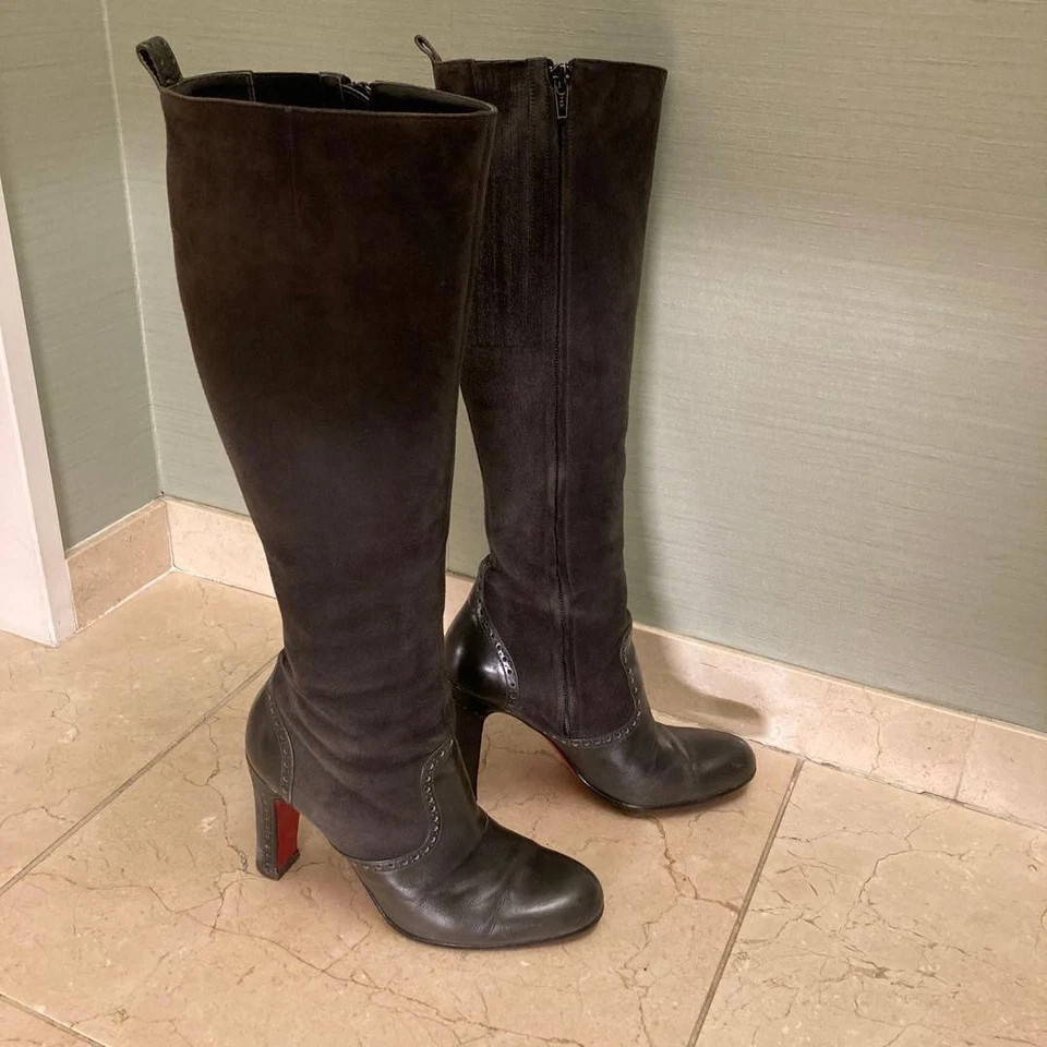 Christian Louboutin long Heel Boots suede leather Size 36.5/US 6.5 Charcoal Gray - Image 4 of 4