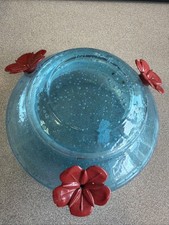 Glas Kolibri Futterhaus blau Blase Glas mit roten Blumen Par A Sol ca. 24oz