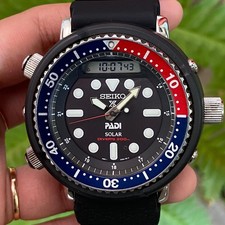 Rare Seiko SNJ027 Padi Solar H851-00A0 Arnie Anadigi Black Dial Pepsi Diver Watc