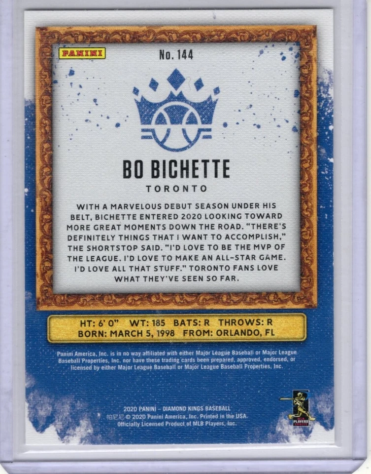 2020 Panini Diamond Kings - SP Bo Bichette #144 (RC) - Image 2 of 2