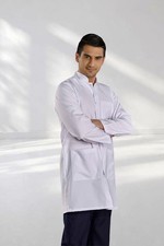 White Mandarin Collar Men's Lab Coat Alpaca Fabric