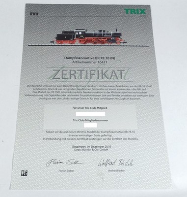 Trix Minitrix 16471 ZERTIFIKAT Spur N Dampflok BR 78 1001 DB DCC Digital Box !!!