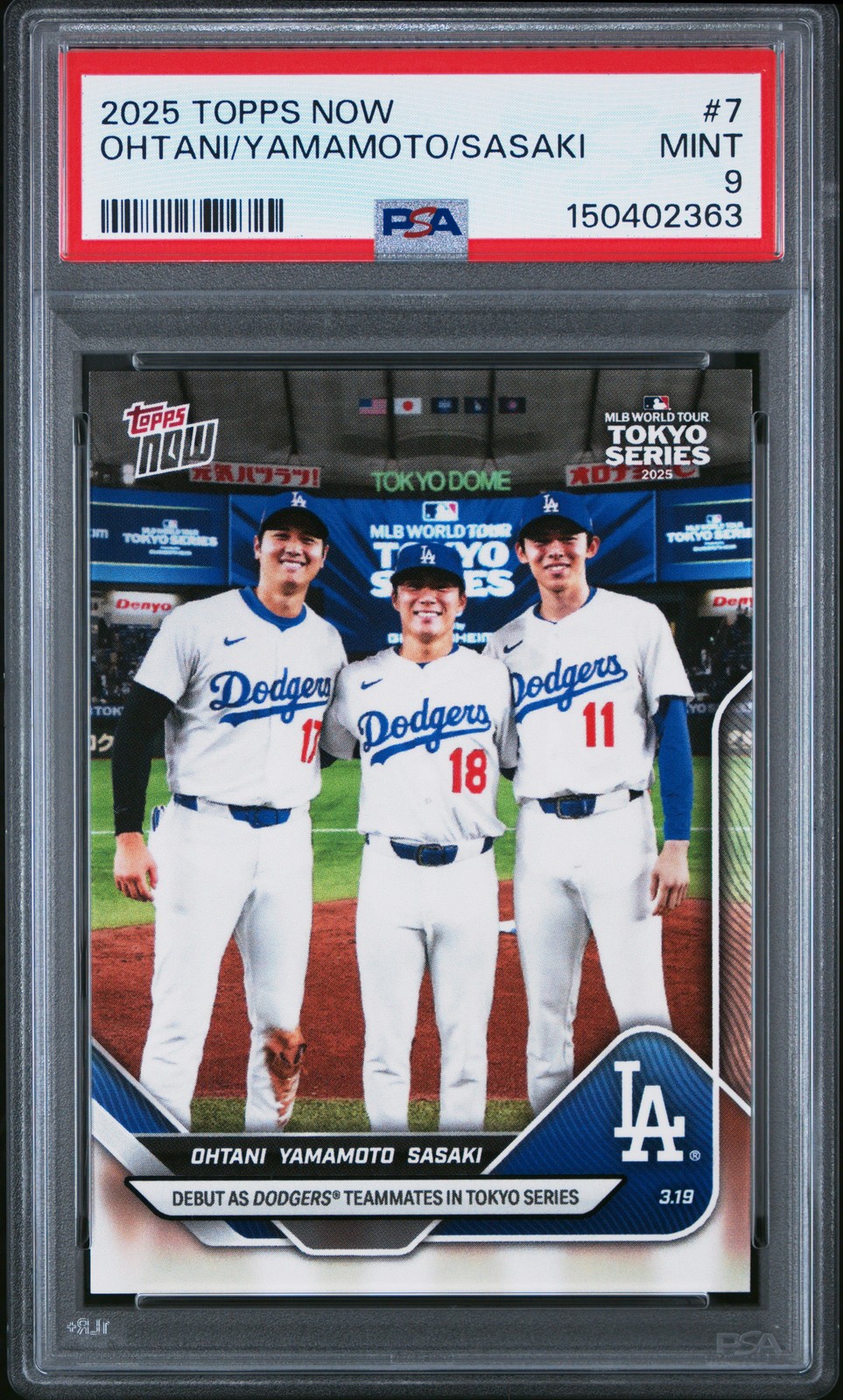 2025 TOPPS NOW #7 ROKI SASAKI/SHOHEI OHTANI/YOSHINOBU YAMAMOTO PSA 9