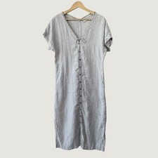 Poetry Linen Button Front Dress 12 Grey Lagenlook Minimalist Midi
