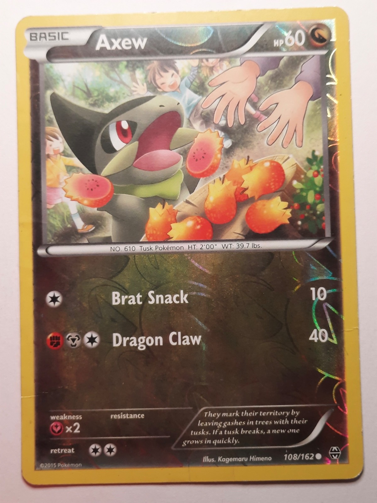 Axew #108/162 BREAKthrough Reverse Holo Common Pokemon Card