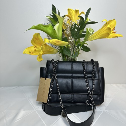 STEVE MADDEN Women’s Black Purse Quilted Handbag Chain Flap Bag NWT - Picture 2 of 9