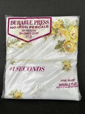 Vintage Durable Press Yellow Full Floral Roses Double Flat Sheet 1 Seconds Nip