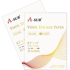 30 Sheet A-SUB Printable Vinyl Clear Sticker Paper for Inkjet Printer Waterproof