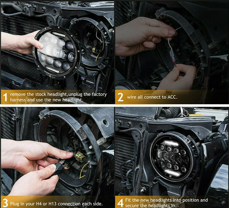 2X 7'' 300W Round LED Headlight Hi-Lo Beam Lights Bulb For Jeep Wrangler JK TJ - Image 3 of 4