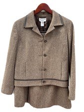 Vintage Pendleton Women's Skirt Suit Set Brown 100 Virgin Wool Petite Size 8