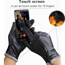 Men Winter Keep Warm Gloves Leather Touch Screen Windproof Driving Fleece Gloves