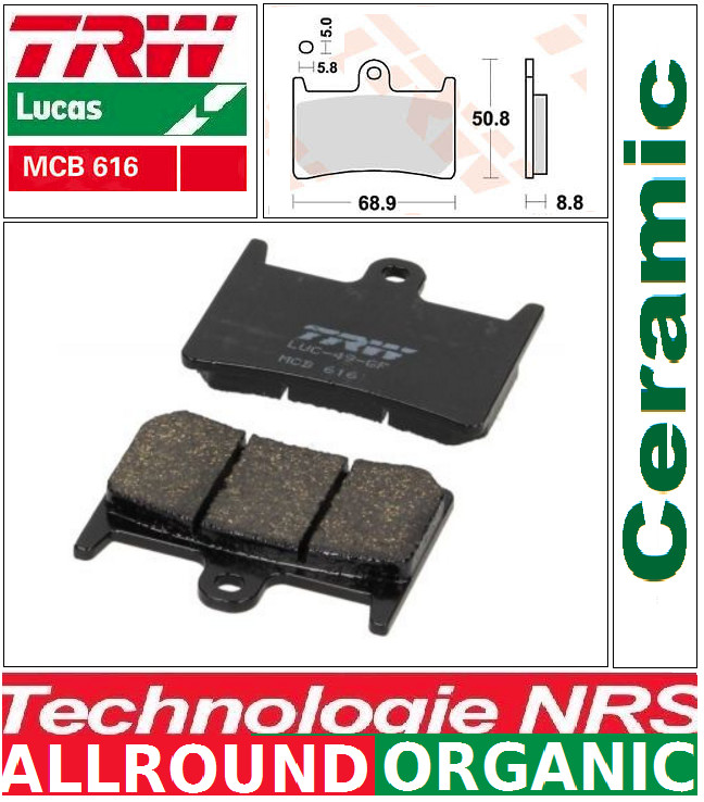 Plaquettes frein avant TRW MC616 organiques pour stopper l'usure des disques de Yamaha FZR 400